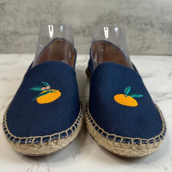 J Crew Shoes Dark Blue Womens 8.5 Embroidered Tropical Fruits Slip On Espadrille - Picture 9 of 9